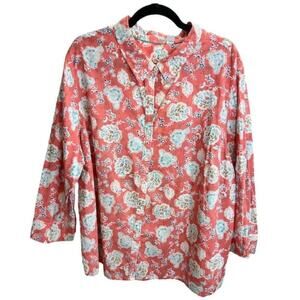 IZOD 100% cotton coral floral 3/4 sleeve blouse top 3X